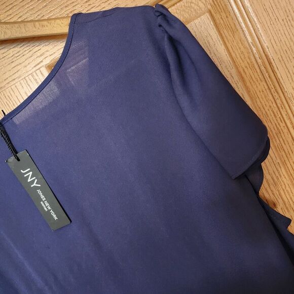 Jones New York JNY Plus Size 2X Navy Blue Flutter Cap Sleeve Flowy Blouse NWT - Picture 7 of 9